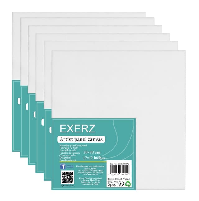 Exerz 30x30cm Malkarton 6 stk - Weiße Leinwandpanel 0.3cm dick 280GSM 100% Baumwolle