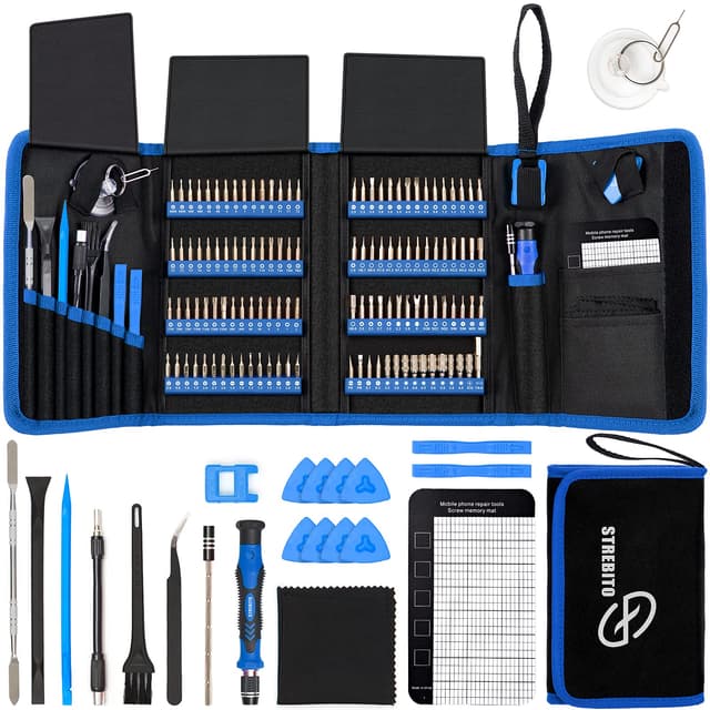 🔧🔩 STREBITO Elektronik-Präzisionsschraubendreher-Sets 142-teilig mit 120 Bits Magnetisches Reparaturwerkzeug-Set blau
