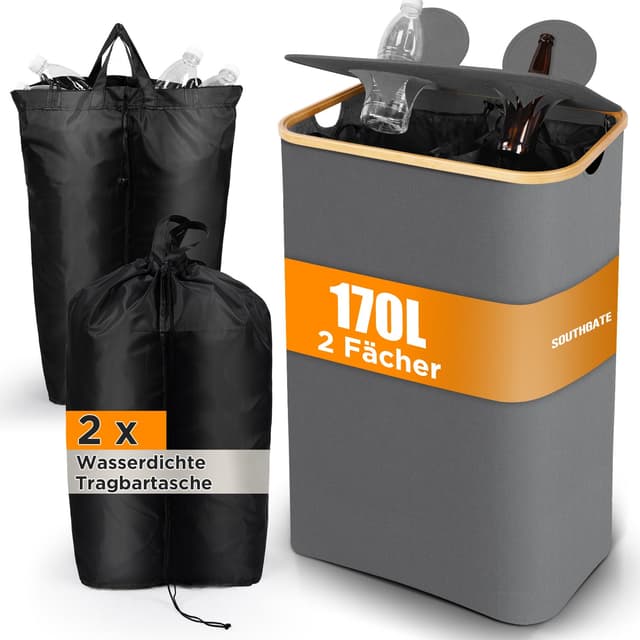 SOUTHGATE Pfandflaschen Sammelbehälter 2 Fächer, 170L Pfandbehälter 🍾🗑️