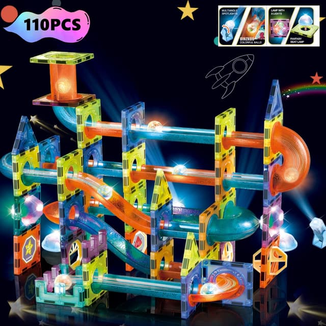 🌟 BINZKBB Magnetische Bausteine - 110 Teile Set für Kinder - Leuchtet im Dunkeln 🌈