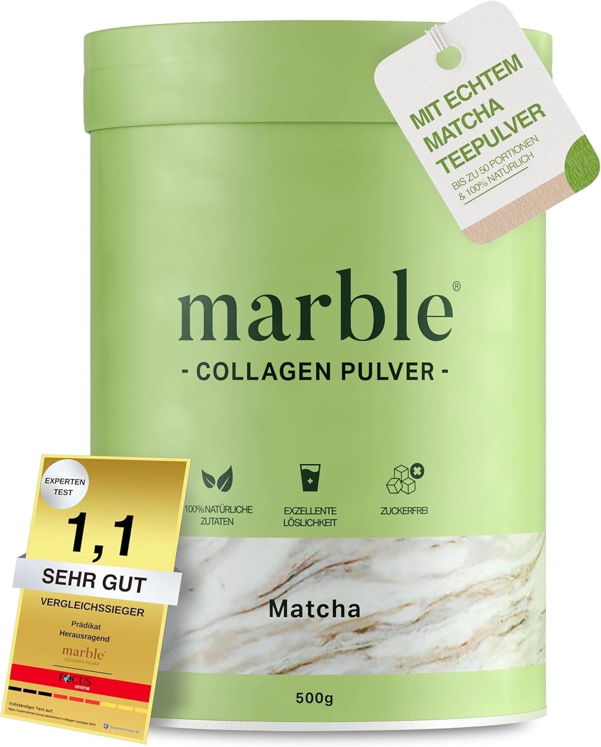 🌿🍵 marble® Collagen Pulver 500 g - Matcha Latte - Hochdosiert & Laborgeprüft