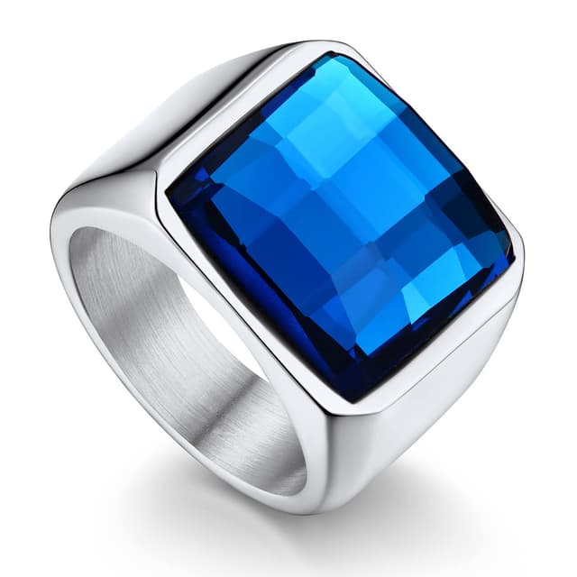 Bandmax Ring Herren Siegelring Edelstahl Bandring mit Blauem Zirkonia Stein 15MM - Herren Schmuck