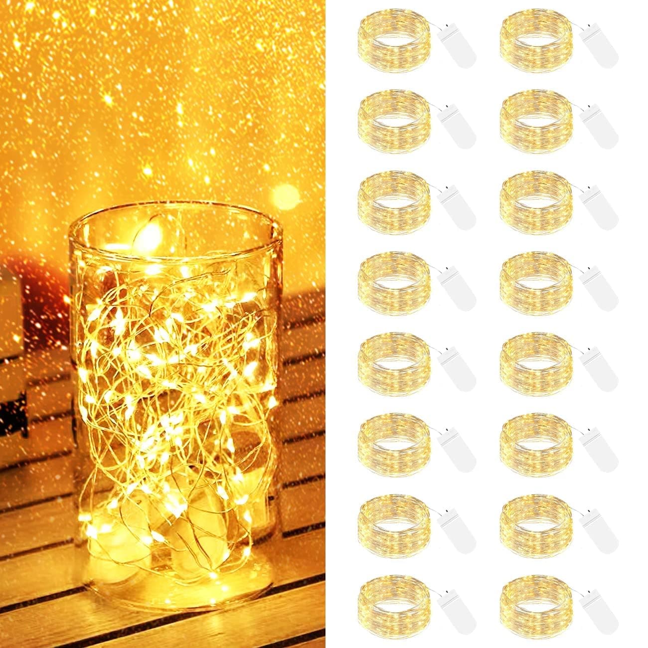 【16 Stück】 LED Lichterkette mit Batterie Klein, 2M 20LED Silberdraht Mini Lichterkette Batteriebetrieben
