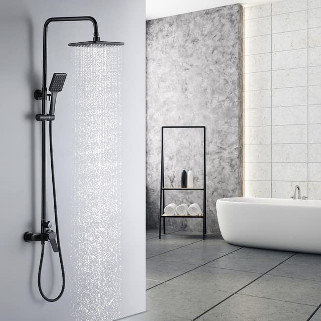 🚿 Auralum Duscharmatur Komplettset Schwarz - Höhenverstellbar 90-124cm