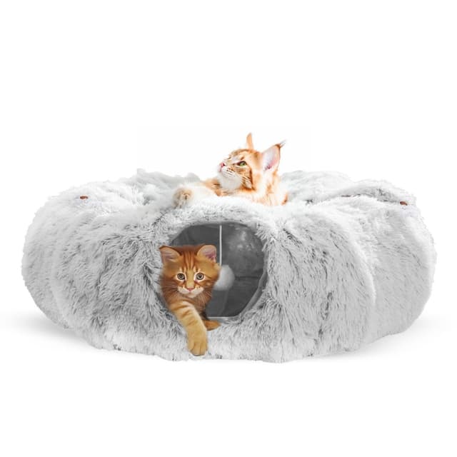 🐱🌟 Angebot: PETS-TOP Katzentunnel mit Schlafplatz & Bed - XXL Großer Donut Rascheltunnel aus Plüsch