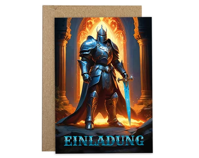 🎉 12 Einladungskarten + Umschläge für Kindergeburtstag Jungen Ritter 12er-Set 🎈