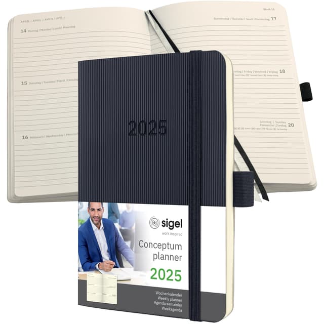 SIGEL C2523 Wochenkalender 2025, ca. A6, schwarz, Softcover, nachhaltiges Papier