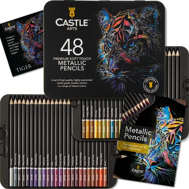Castle Art Supplies Metallic-Stifte-Set in 48 schimmernden Farbtönen | Kunstwerke mit Glanz und Glamour