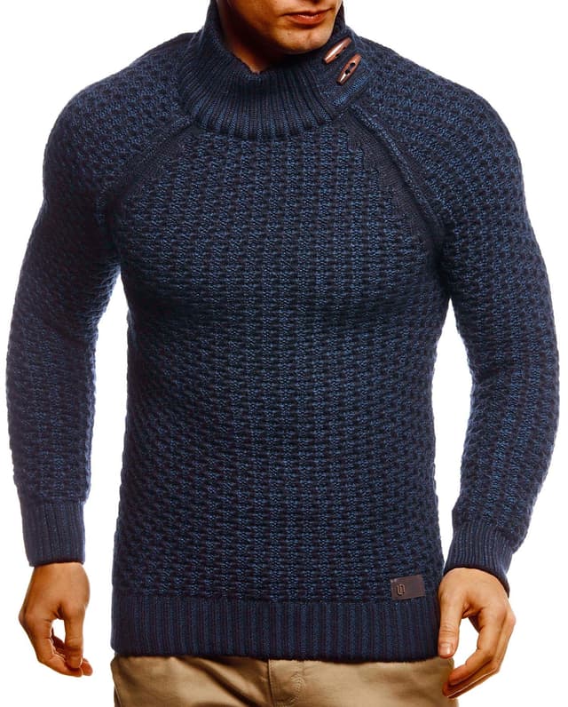 Leif Nelson Herren Strick-Pullover Rollkragen Slim Fit für Winter Sommer
