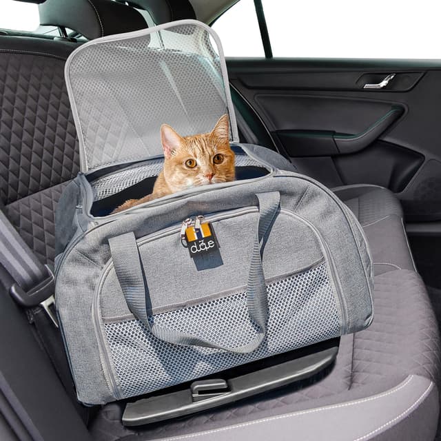 🐶🐱 MY DUQUE – Modell CAR-GO Faltbare Hundebox und Transportbox für Katzen | ISOFIX für einfachen Einbau im Auto | Erweiterbare Hundetransportbox mit Zugriff vorn & hinten – Ideal für Flugreisen – Grau