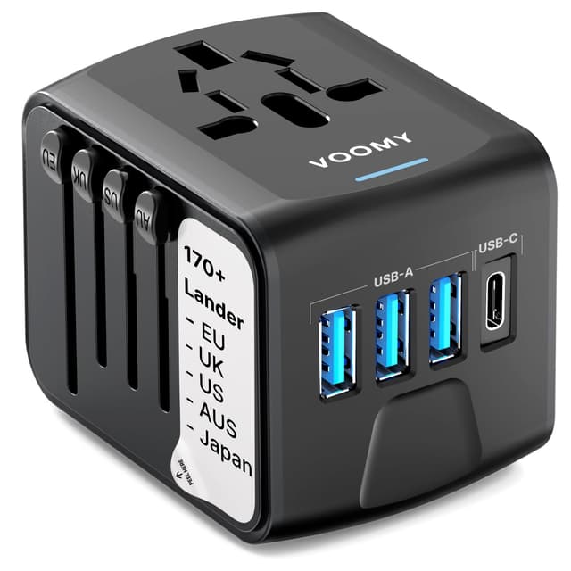🌍 VOOMY Reiseadapter Weltweit mit 3 USB und 1 USB C 🛫