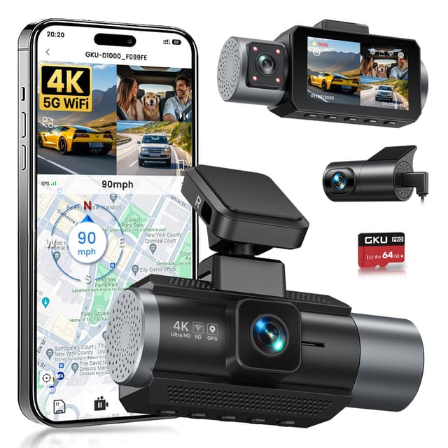 GKU Dashcam Auto Vorne Hinten 4K+1080P+1080P WiFi Dash Cam 🚕