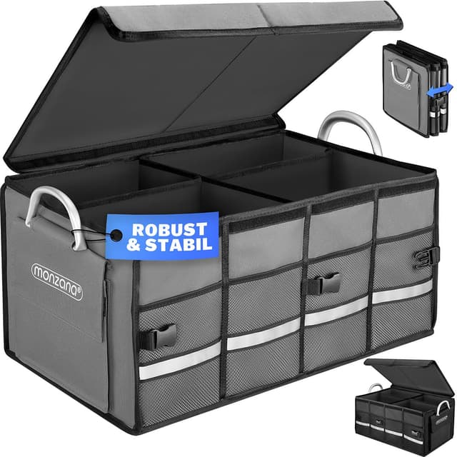 🚗👜 MONZANA® Kofferraum Organizer Deckel 68L - Wasserdicht, Faltbar, Verstärkte Wände - Autotasche Grau