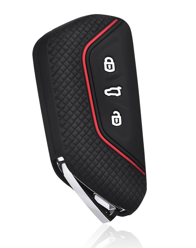 🔑🖤🔴 Autoschlüssel Hülle für VW, Seat, Skoda, Cupra - Schwarz/Rot - 1 Stück