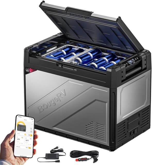 BougeRV Rocky2 65L Auto Kühlbox 12V 230V mit 5,7cc Kompressor Kühlbox Dual Zone mit Gefrierfach 🚗❄️