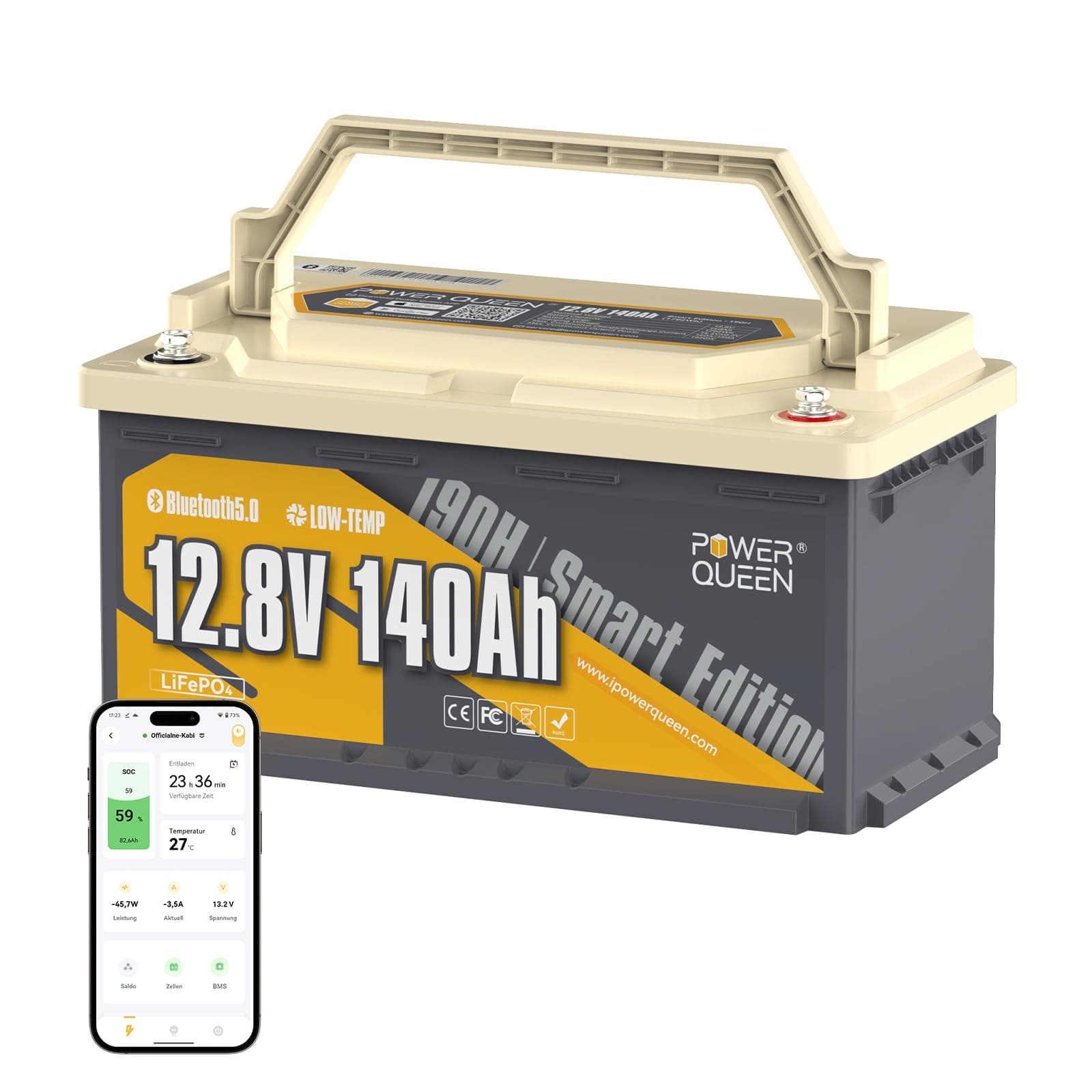 Power Queen 12V 140Ah Untersitzbatterie mit Bluetooth 🚗🔋