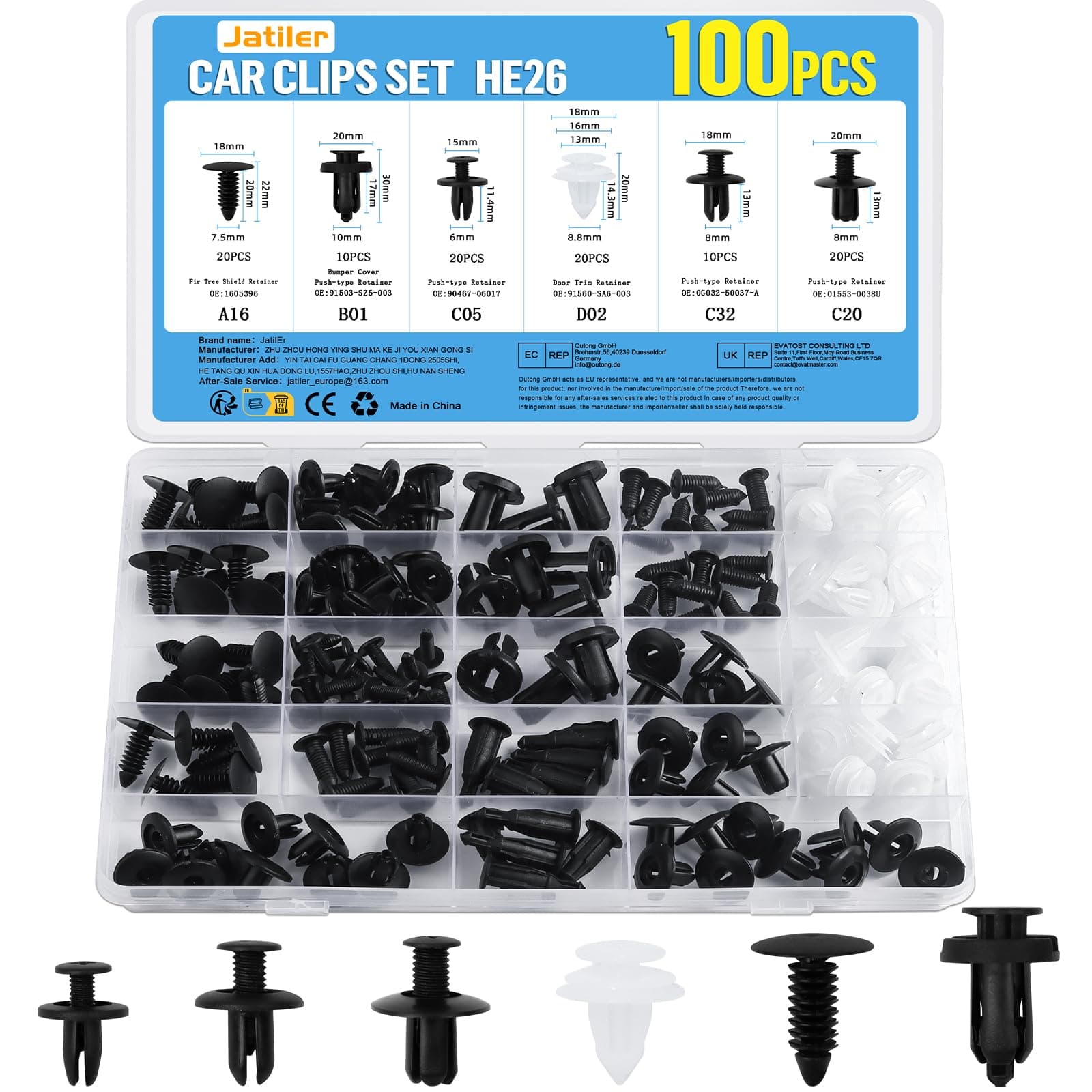 🔧 JatilEr 100 Stück Befestigungsclips Auto Clips Set 🚗