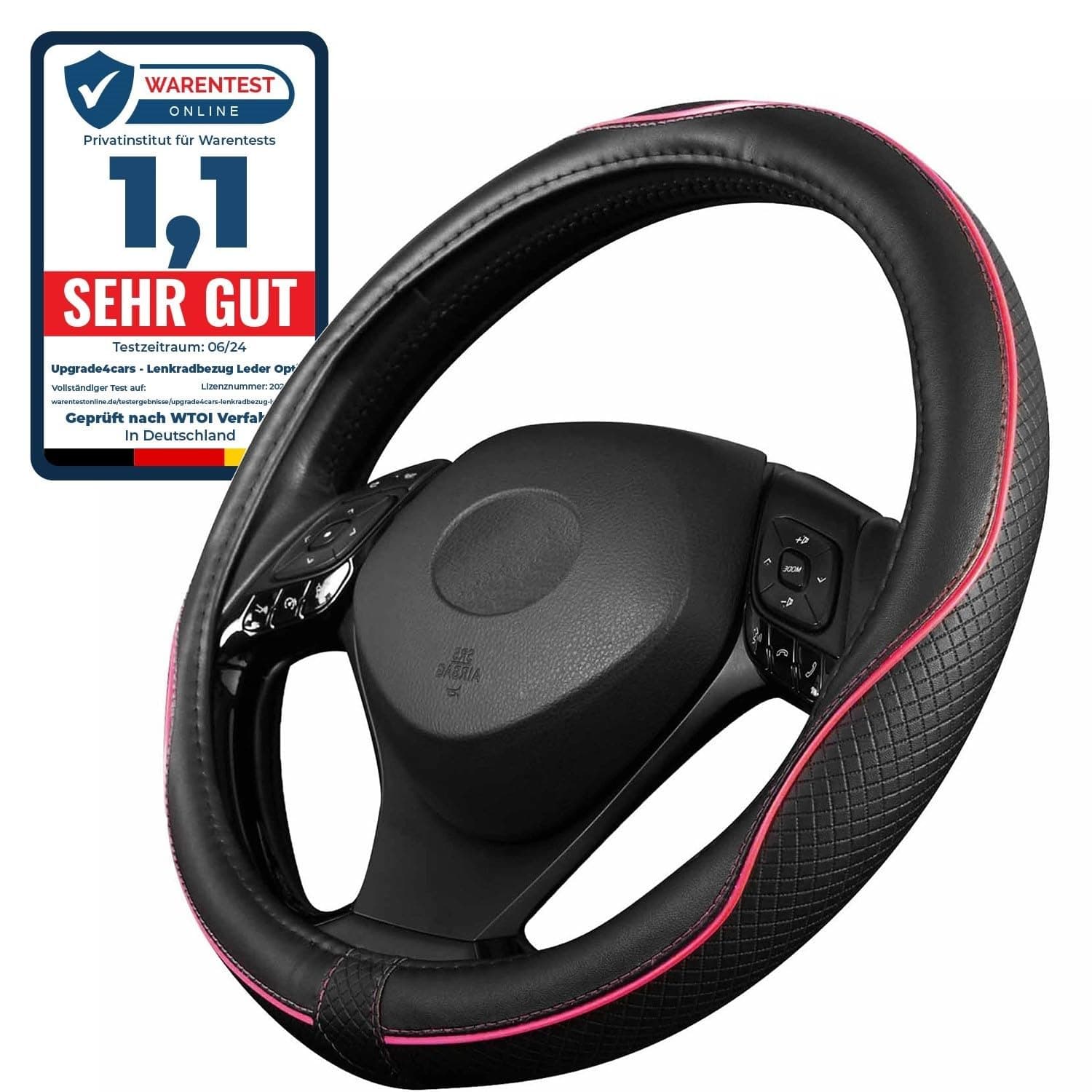 Upgrade4cars Lenkradbezug Pink Schwarz in Leder-Optik | Lenkradhülle Rosa Universal 37-38cm