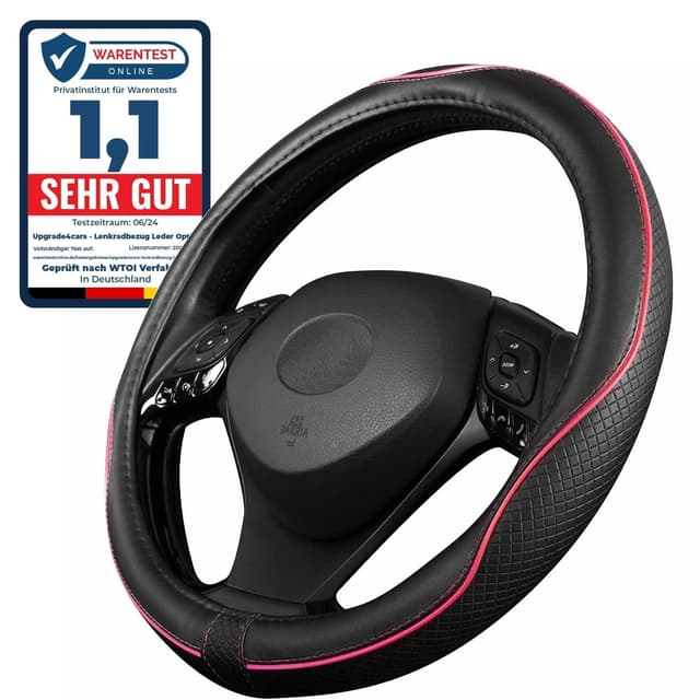 Upgrade4cars Lenkradbezug Pink Schwarz in Leder-Optik | Lenkradhülle Rosa Universal 37-38cm