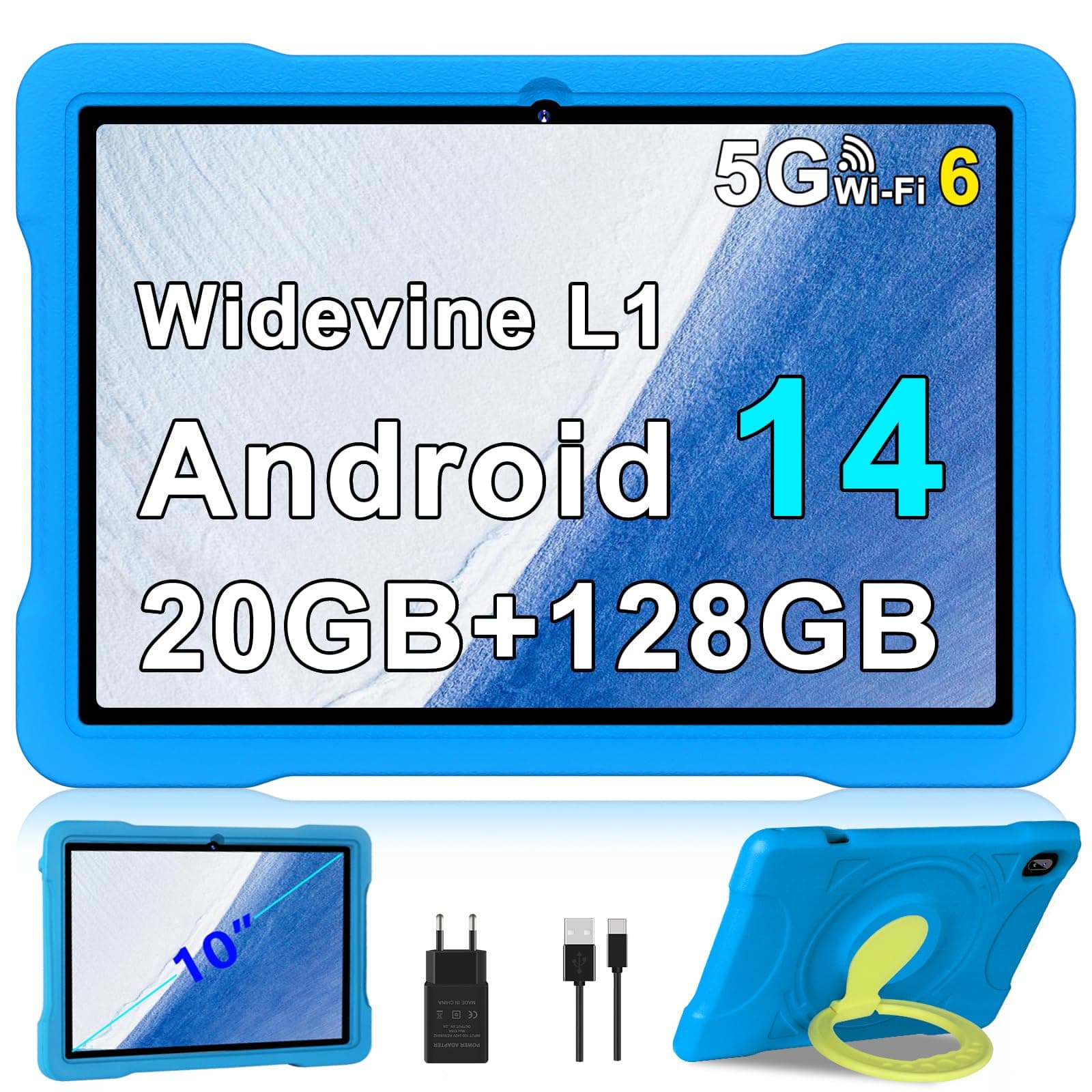 Kinder Tablet 10 Zoll Android 14 mit 5G WiFi 6, 20 GB RAM+128GB ROM(TF 1TB) 🌟👧📱