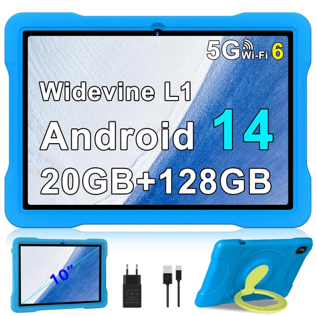 Kinder Tablet 10 Zoll Android 14 mit 5G WiFi 6, 20 GB RAM+128GB ROM(TF 1TB) 🌟👧📱