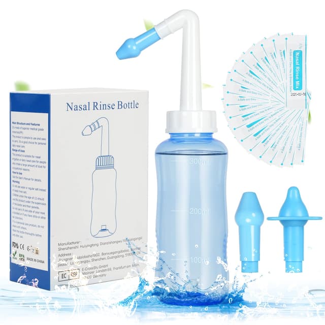 👃 URAQT Nasendusche mit Salz, 300ml Nasenspülung Flasche mit 40 x Salz(2.7g) 🌬️