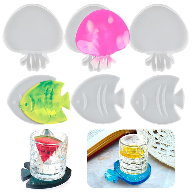 6 Stück Untersetzer Silikonform Epoxidharz Untersetzer Form Fisch Gießform Tier Set 🐋