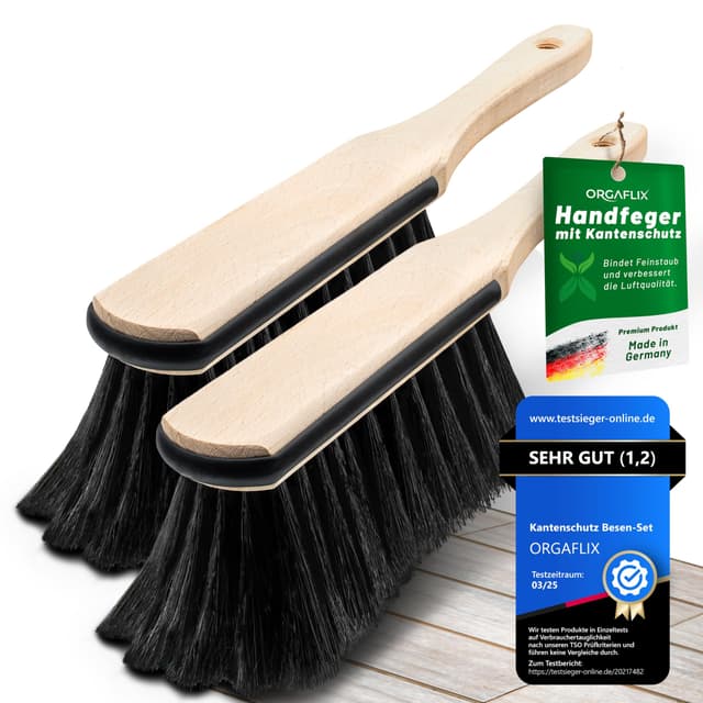 ORGAFLIX 2 Stück Premium Handfeger Rosshaar mit Kantenschutz 🧹🌟