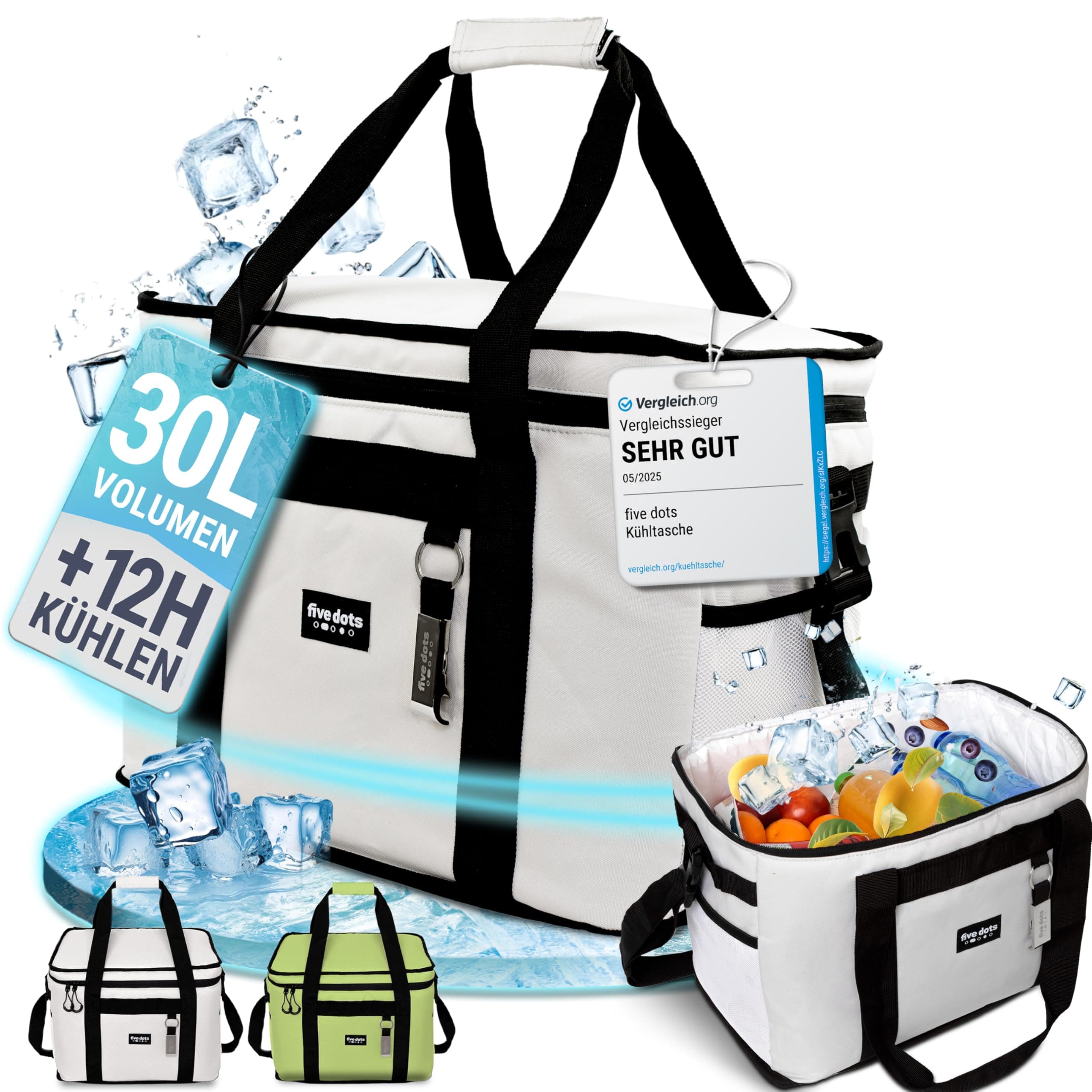🛍️ Five Dots Kühltasche groß 30l +12h Kühlung - Ideal für Auto & Arbeit