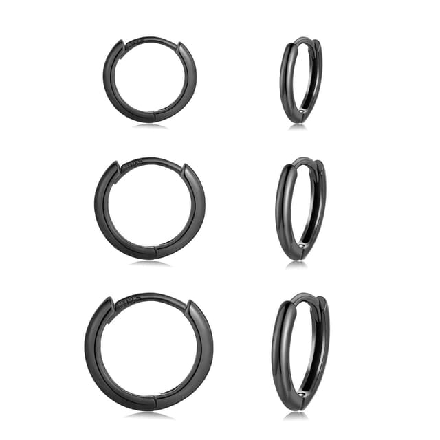👂 CERSLIMO Creolen Schwarz Set - Silber 925 - Damen Herren - 8/10/12mm - Schmuck Geschenk 🎁