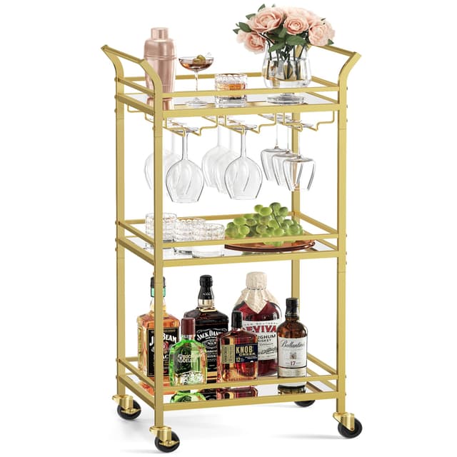 VASAGLE Servierwagen mit verspiegelten Glasablagen in Goldfarben 🍷🌟