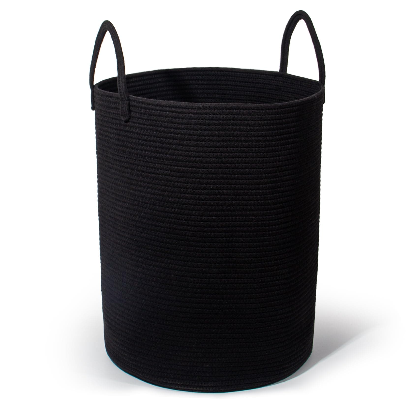 🌟 SYLANDO Wäschekorb mit Henkel, Spielzeug Aufbewahrung, Aufbewahrungsbox Geflochten, Wäschesammler Groß, Aufbewahrungskorb Kinderzimmer (Schwarz, D 38 x H 50 CM) Schwarz D 38 x H 50 CM 🌟