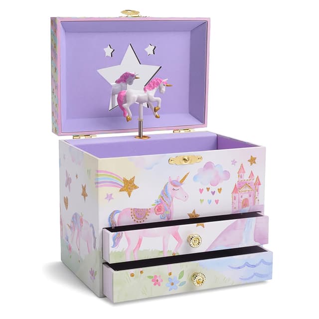 Jewelkeeper Musikalisches Schmuckkästchen Kinder Mädchen - Einhorn Schmuckkasten mit Glitzer Regenbogen 🦄🌈