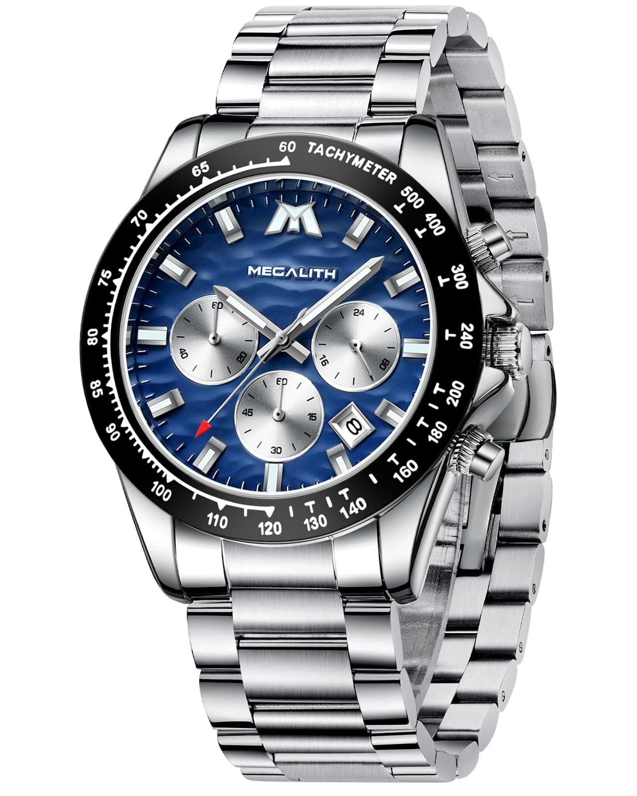 MEGALITH Herren Armbanduhr ⌚️ Chronograph Analog Edelstahl Silber Männer Uhr 🎁 Blau
