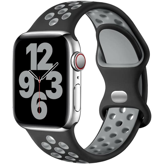 Upeak Sport Armband für Apple Watch 44mm 45mm 49mm 46mm 42mm 40mm 41mm 38mm, Atmungsaktiv Silikon Doppelloch Band für iWatch Ultra SE Series 10 9 8 7 6 5 4 3 2, S, Schwarz/Grau
