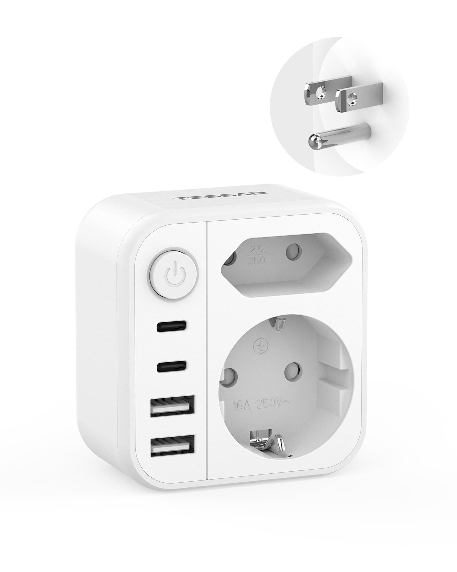 TESSAN Adapter USA Deutschland Stecker mit 1 Schalter 🌍🔌
