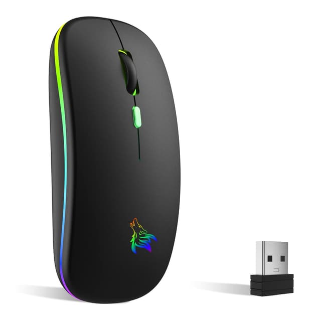 🖱️ TQQ Maus Kabellos, 2,4 GHz-USB funkmaus, Bluetooth Maus, 1600 DPI Optical Tracking, Wiederaufladbare LED-Dual-Modus Mouse für Laptop, PC, iOS, Android, iPad, Windows Schwarz