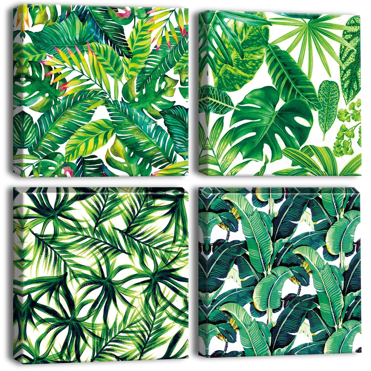 🌿 Artscope 4 Teilig Leinwandbilder mit Grüne Blätter Motiv Kunstdruck 🎨 - Moderne Wandbild für Küche Badezimmer Wohnzimmer Wanddekoration 🖼️