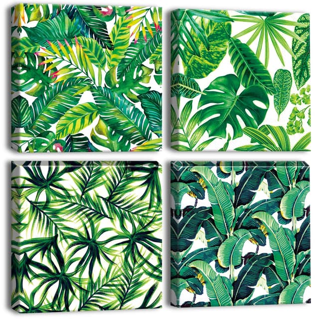 🌿 Artscope 4 Teilig Leinwandbilder mit Grüne Blätter Motiv Kunstdruck 🎨 - Moderne Wandbild für Küche Badezimmer Wohnzimmer Wanddekoration 🖼️
