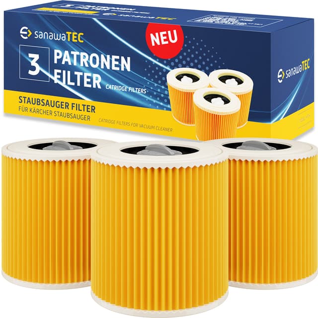 SANAWATEC 3x Filter für Kärcher Staubsauger Ersatz für WD3 - Gegen Feinstaub und Gerüche! 🌪️