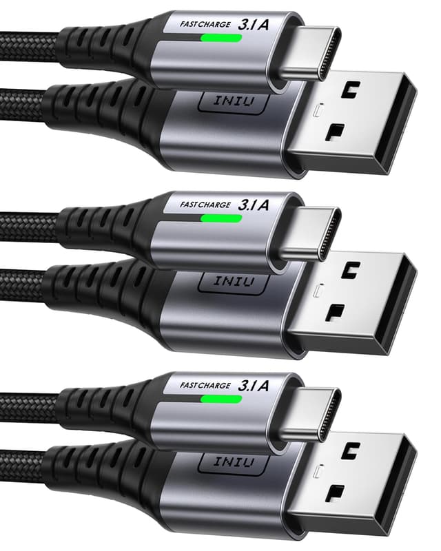 INIU USB C Kabel, [3 Stück 2m+2m+0,5m] 3.1A Ladekabel USB C Nylon Geflochten Schnellladekabel