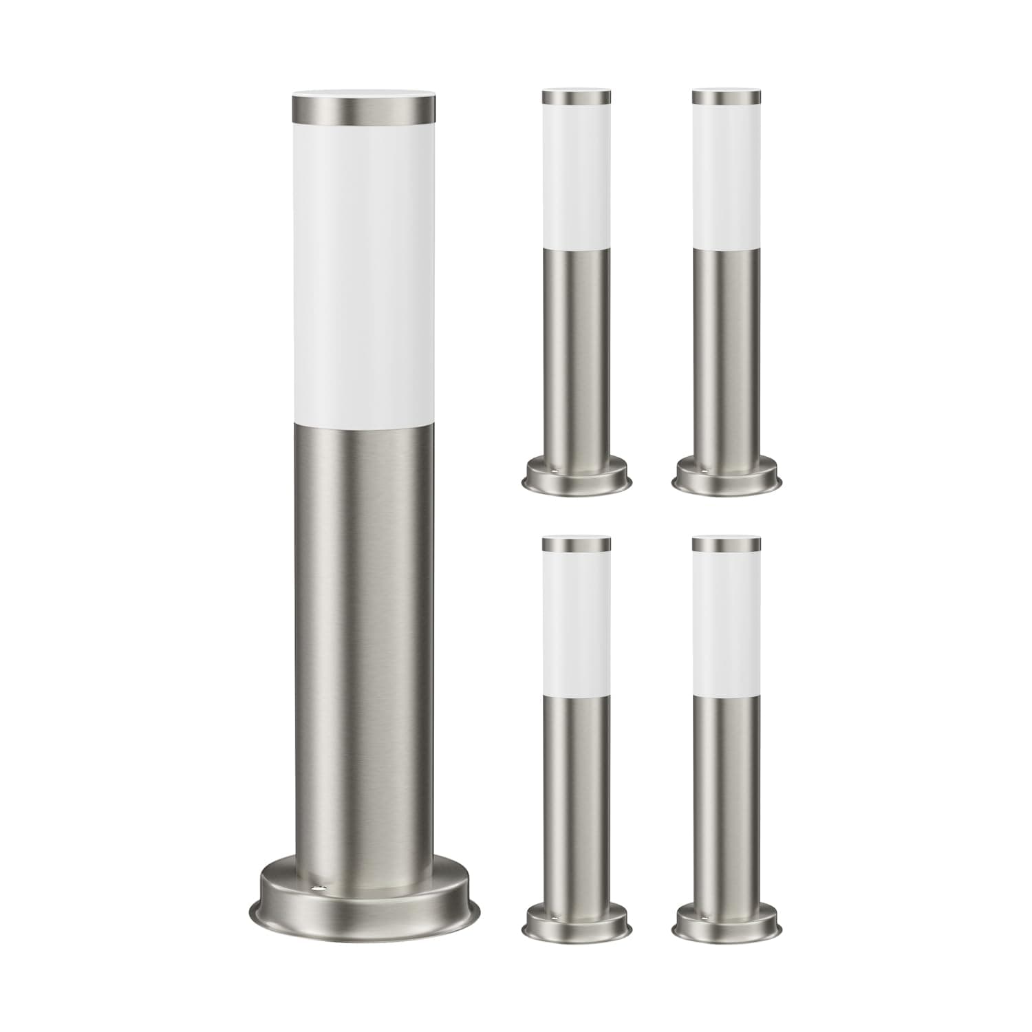 LEDscom.de 5 Stück Wegelicht/Pollerleuchte PORU für außen, IP44, 39 cm, edelstahl, 1x E27 max. 40W 5 Stück (1er Pack) Edelstahl / Matt 🌟