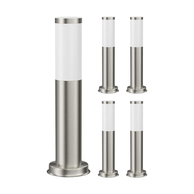 LEDscom.de 5 Stück Wegelicht/Pollerleuchte PORU für außen, IP44, 39 cm, edelstahl, 1x E27 max. 40W 5 Stück (1er Pack) Edelstahl / Matt 🌟