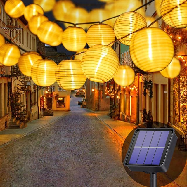 Lezonic Solar Lichterkette Lampion Außen, 8 Meter 30 LED Laternen 8 Modi Wasserdicht 🌞🏮