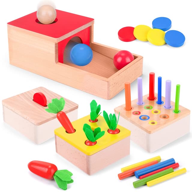 Holzspielzeug ab 1 Jahr | 4-in-1 Montessori Spielzeug Baby Motorikspielzeug ab 10 Monate