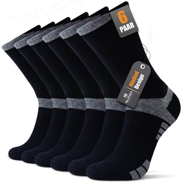 Niofind Socken Herren Damen 43-46 37-42, 6 Paar Baumwolle Sportsocken Schwarz