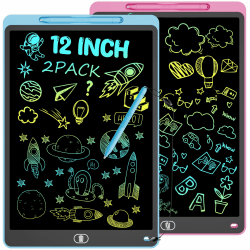 🎨 2 Pack LCD Schreibtafel Bunte, 12 Zoll Maltafel für Kinder & Erwachsene - Blau & Rosa 🌈 Angebot bei HelloDeals