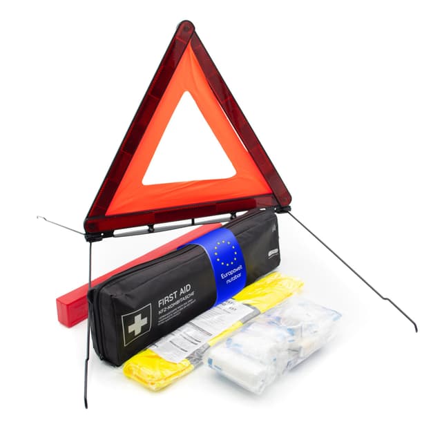 KFZ-Verbandtasche inkl. Warndreieck und Warnweste nach aktueller DIN 13164:2022 | Gültig für 2025 | Verbandkasten/Erste Hilfe Set für PKW/Auto/Motorrad | schwarz | langes Format 1x Kfz-verbandtasche Lang