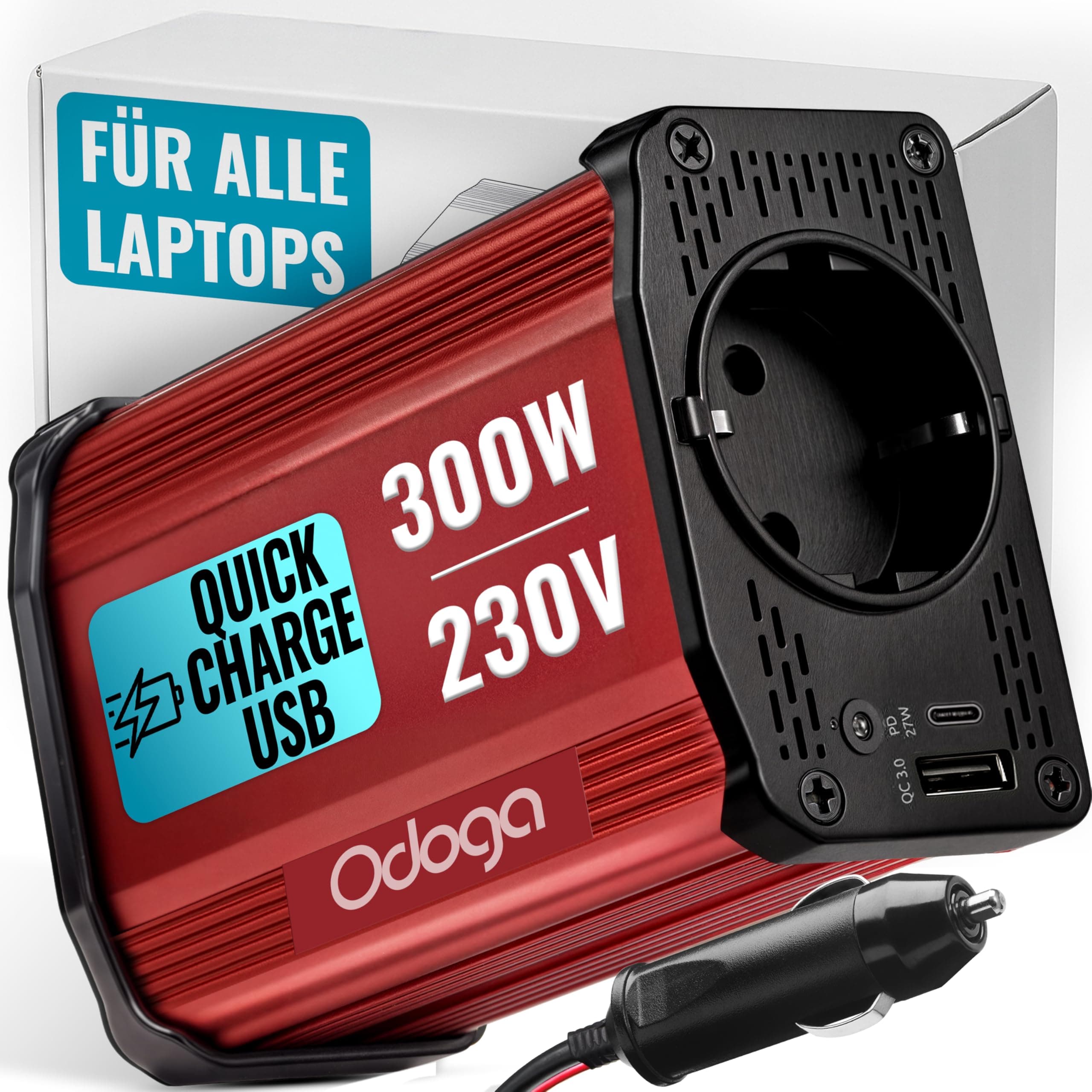 Odoga Wechselrichter 12V auf 230V – 300 W Spannungswandler 🚗💻🔌