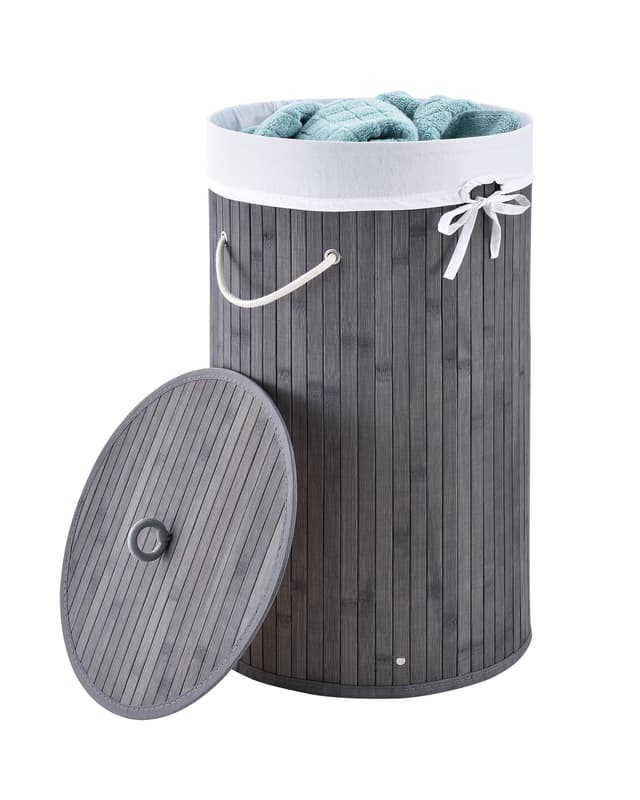 Juskys Bambus Wäschekorb Curly-Round Grau 55L 🧺🌿